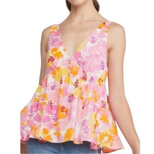 Entro Boutique Pink Floral Tiered Babydoll Button Front Swing Tank Top NWOT